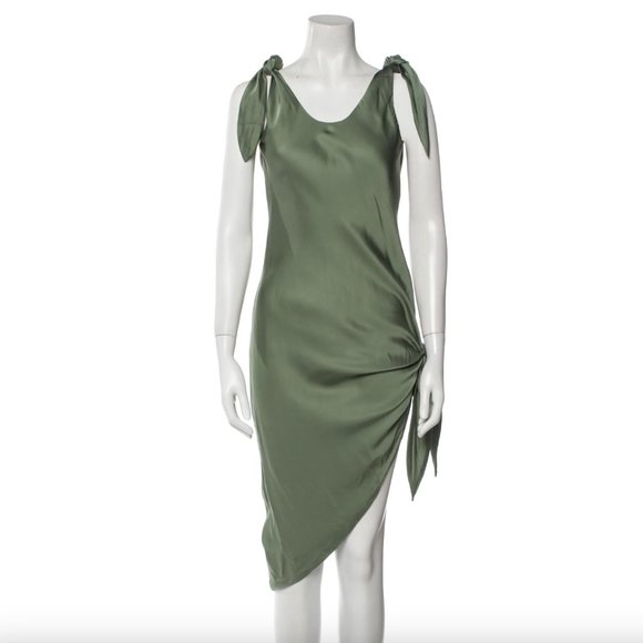 Cult Gaia Delilah Tie Detailed Silk Satin Mini Dress Seaspray M NWT $598.00 - Picture 4 of 10